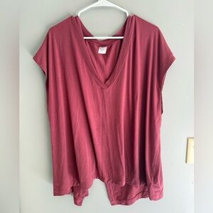 Athleta Short Sleeve Open Back Slit V Neck Pink Athletic Top Womens SZ 2X Flowy